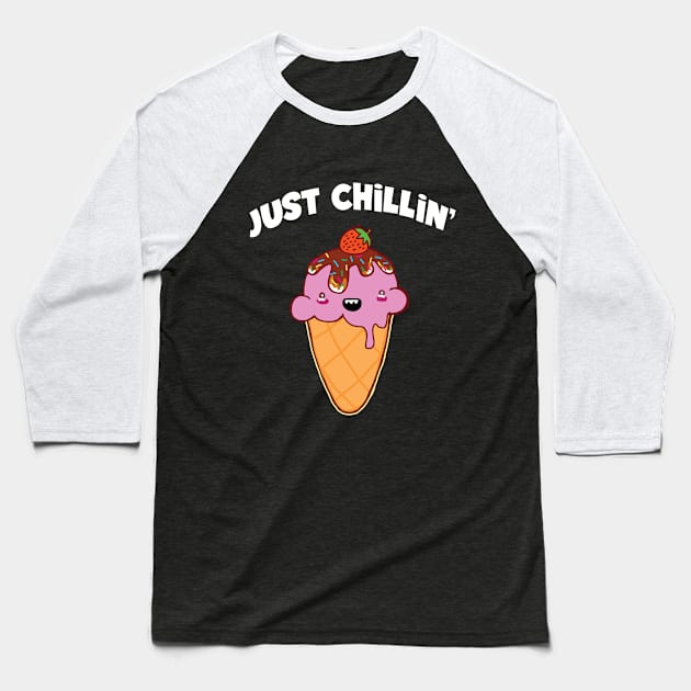 Just Chillin Cute Little Ice Cream Cone Baseball T-Shirt by CatsandBats